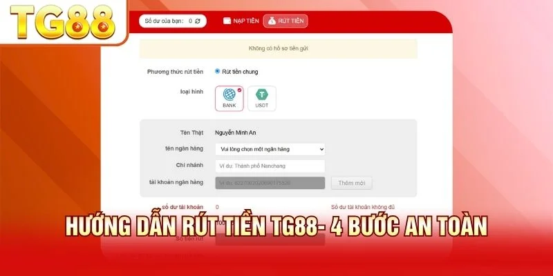 Bốn bước rút tiền TG88 an toàn về tài khoản ngân hàng